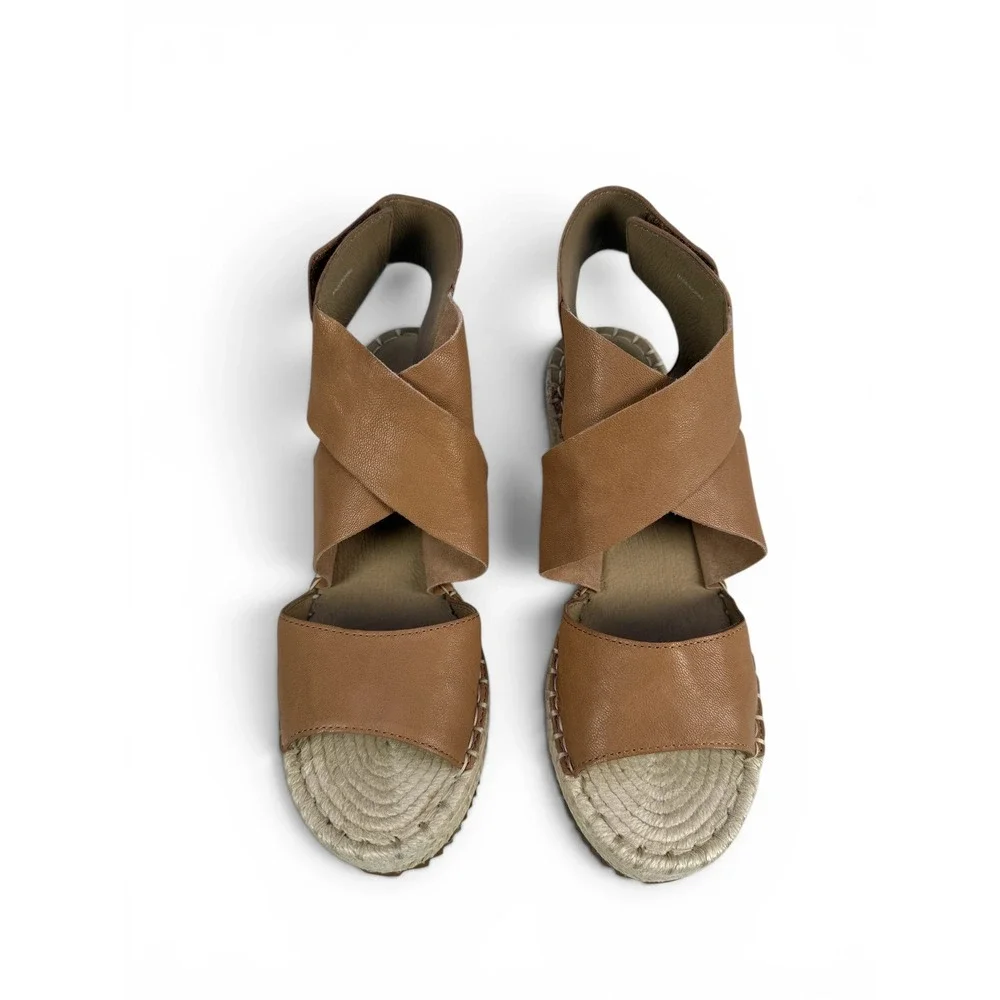 Eileen Fisher Willow Espadrille Wedge Sandal Tan Tumbled Leather Womens‎ 7.5